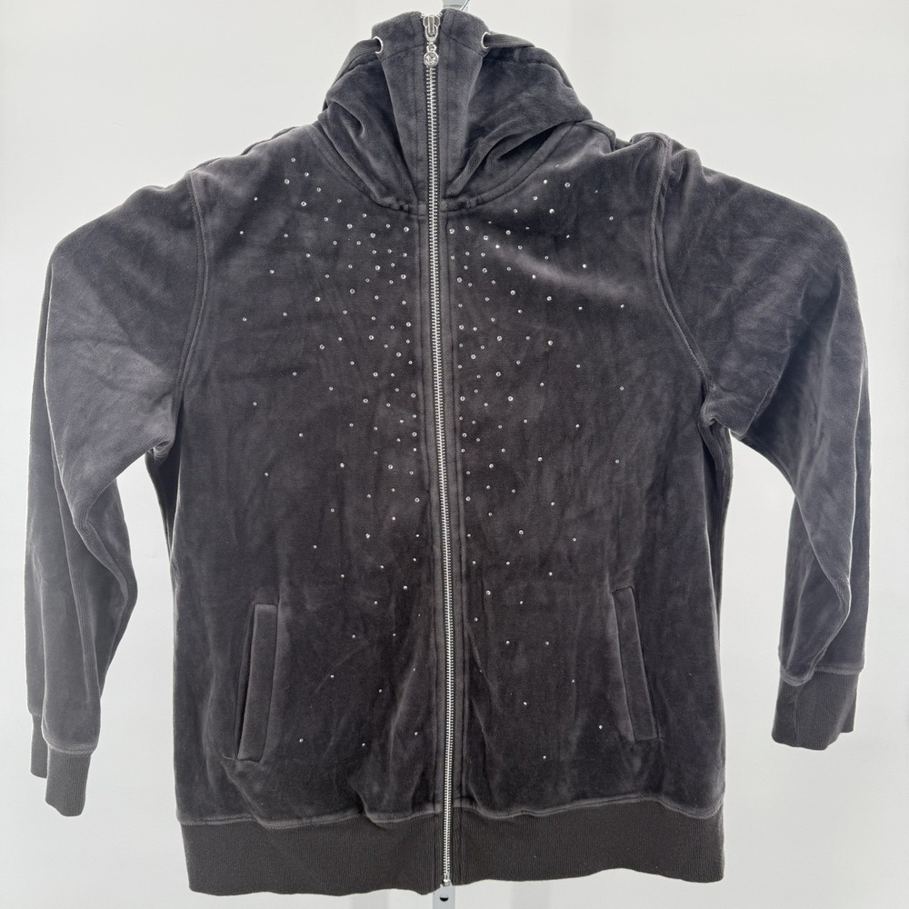 Christopher & Banks Y2K Velour Grey Zip Up Rhinestone Sparkle Gems Jacket Medium - Picture 4 of 7